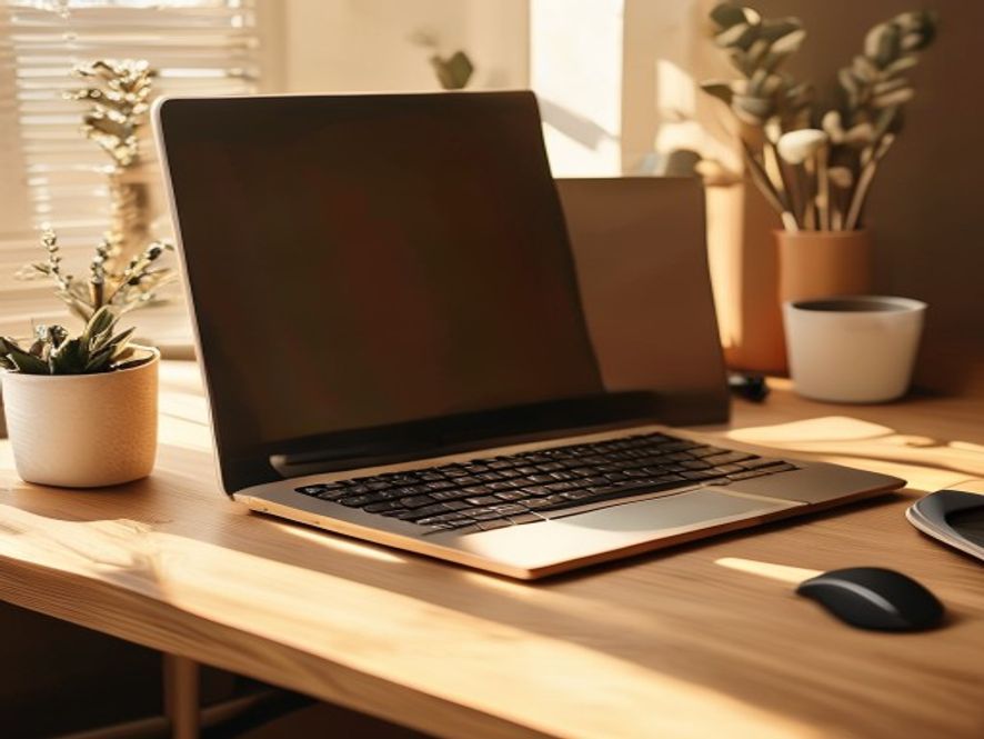 Ergonominen pöytä monitorilla ja ergonomisesti sijoitetulla näppäimistöllä